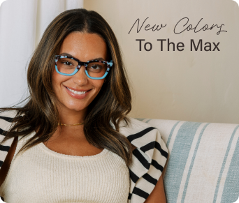 "New Colors To The Max" women wearing light blue botanico readers