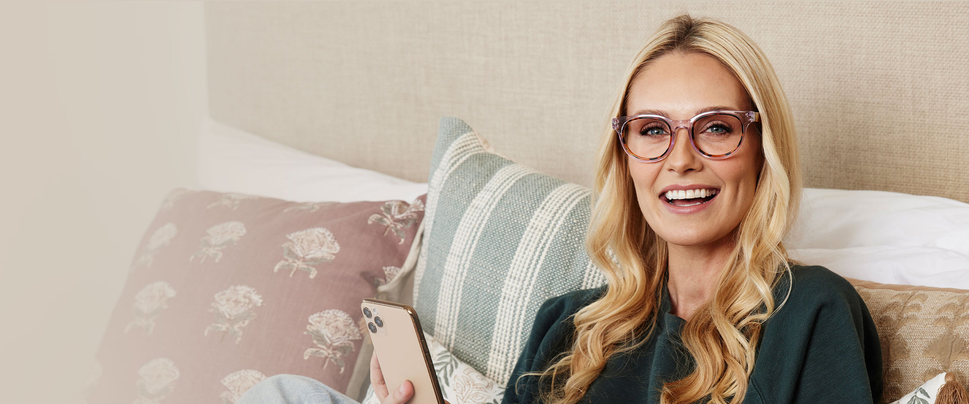 Model wearing purple blue light glasses